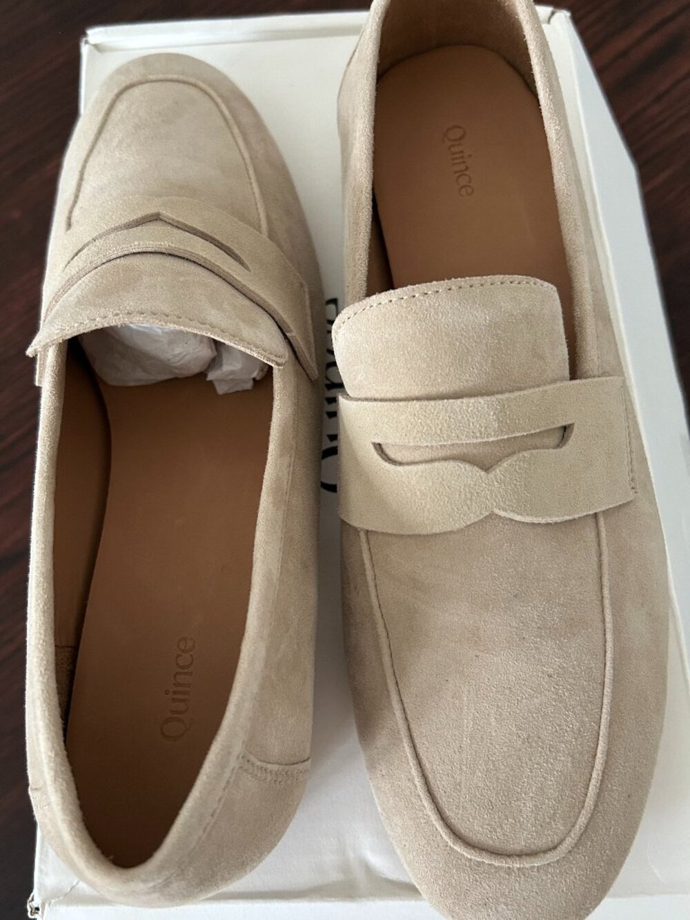 Quince Italian Suede Penny Loafer Almond (Light Cream) Color Size 8 NEW - Picture 3 of 6